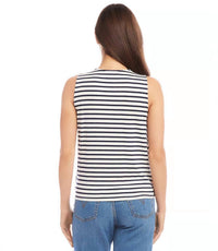 Karen Kane Women's Sible Stripe Layered Drape Front Top in navy - women's blouse - detail view