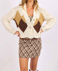 SAGE THE LABEL Celine Diamond Chunky Cardigan in ivory multi - women's cardigan