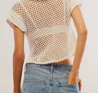 Free People Lily Crochet Top in coconut milk - women's blouse - detail view