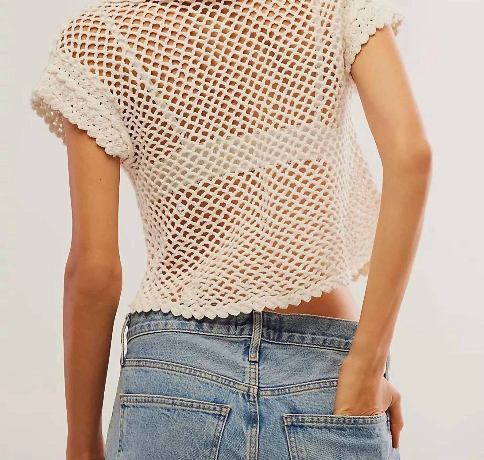 Free People Lily Crochet Top in coconut milk - women's blouse - detail view
