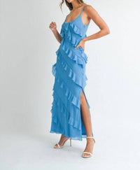 Mable - Asymmetrical Tiered Ruffled Maxi Dress