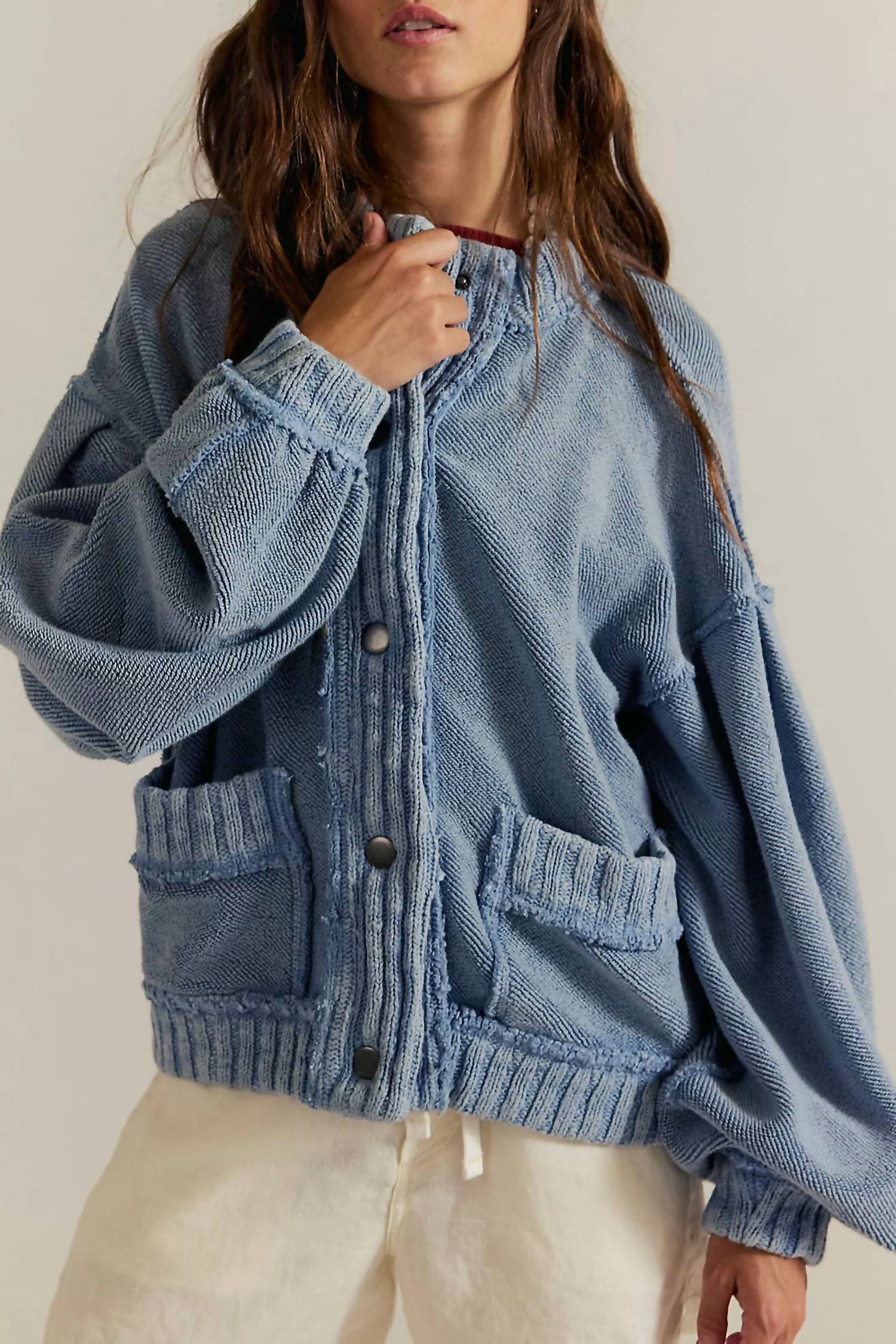 Lovlov - Washed Trim Cardigan Jacket