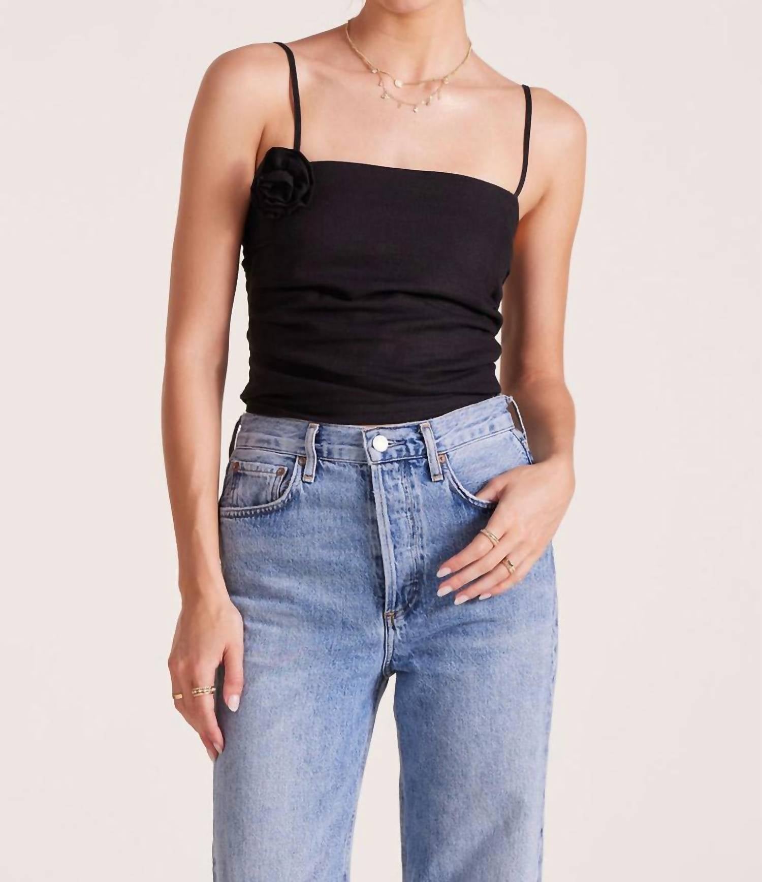 bobi Rose Linen Tube Top in black - women's tank top
