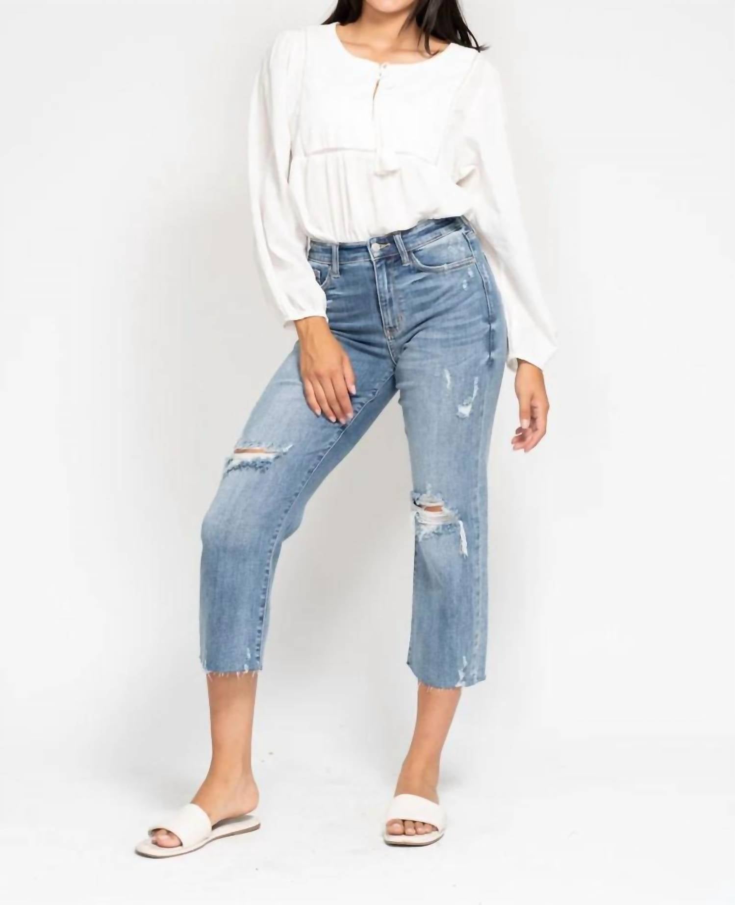 Judy Blue - High Waist Destroy Crop Wide Leg Jeans