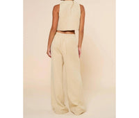 Lalavon - Sleeveless Tweed Cropped Top & Wide Leg Pants Set