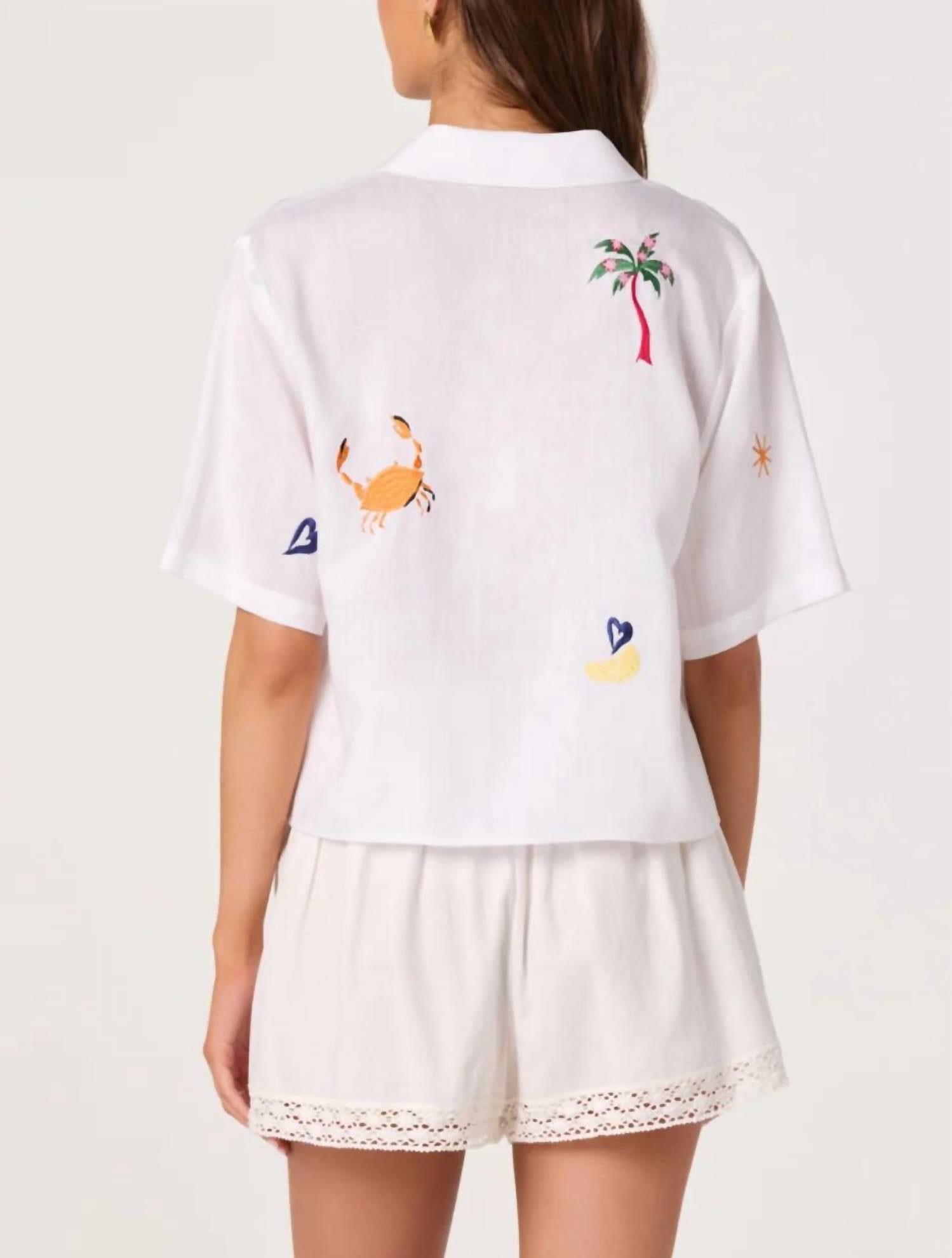 Astr - Vesa Embroidered Linen Button-up Top