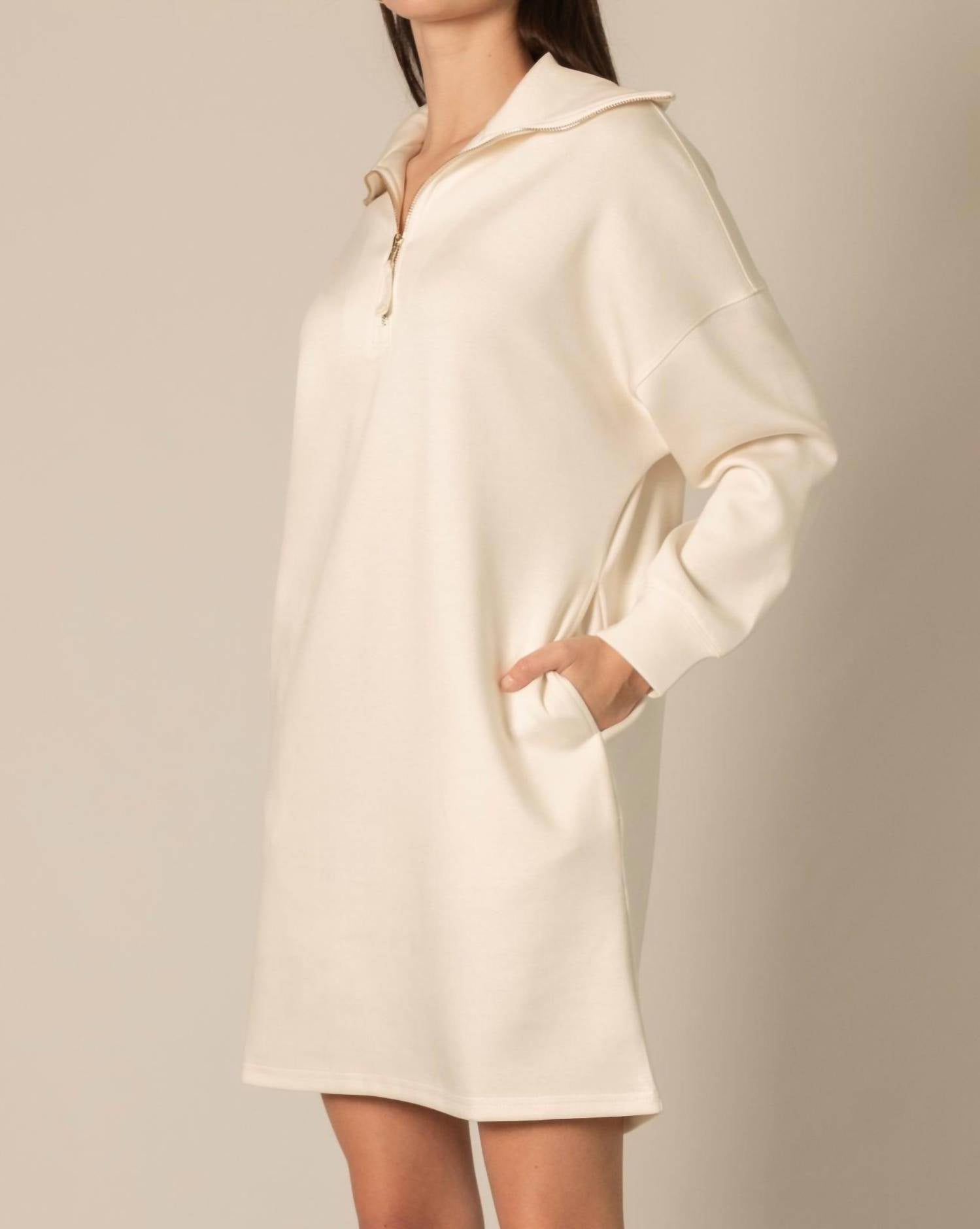 P.CILL Quarter Zip Long Sleeve Dress in ivory - women's dress - alternate view