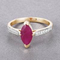 Diana M Jewels Women's Marquise Natural Ruby Fashion Ring (1.51 Ct) - Classic in 14k yellow gold - women's jewelry - detail view