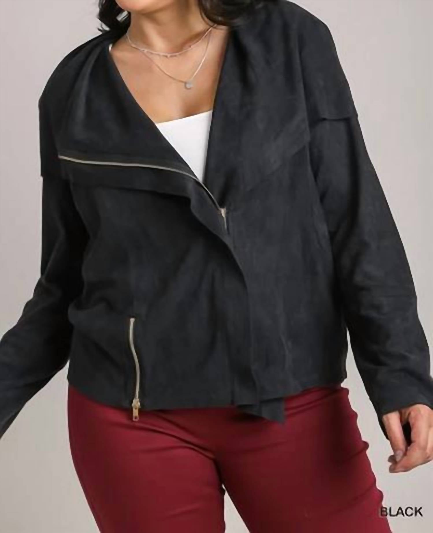 Umgee - Plus Size Suede Moto Jacket
