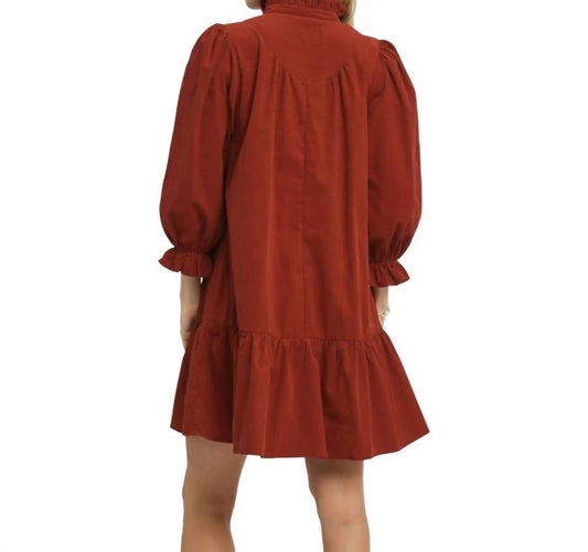 Bns - Corduroy Ruffle Puff Sleeve Tiered Dress