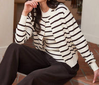 Karen Kane Stripe Cardigan Sweater in cream - women's cardigan - view 6