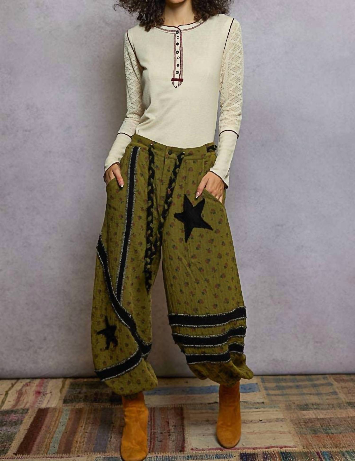 Pol - Round Neck Solid Cut Sew Knit Mix Top