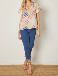 entro V-neck Flutter Sleeve Blouse in latte - women's blouse - view 4