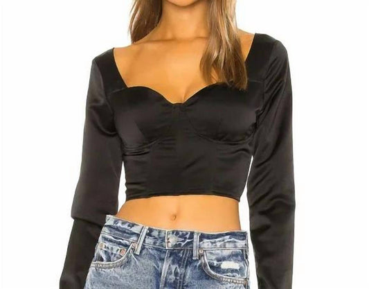 Guizio - Satin Bustier Crop Top Long Sleeve