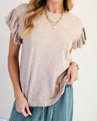 Easel - Wing Sleeves Cotton Slub Mineral Washed Knit Top