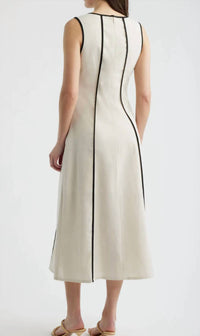 Zoe And Claire - Contrast Piping Square Neck Button Up Midi Dress