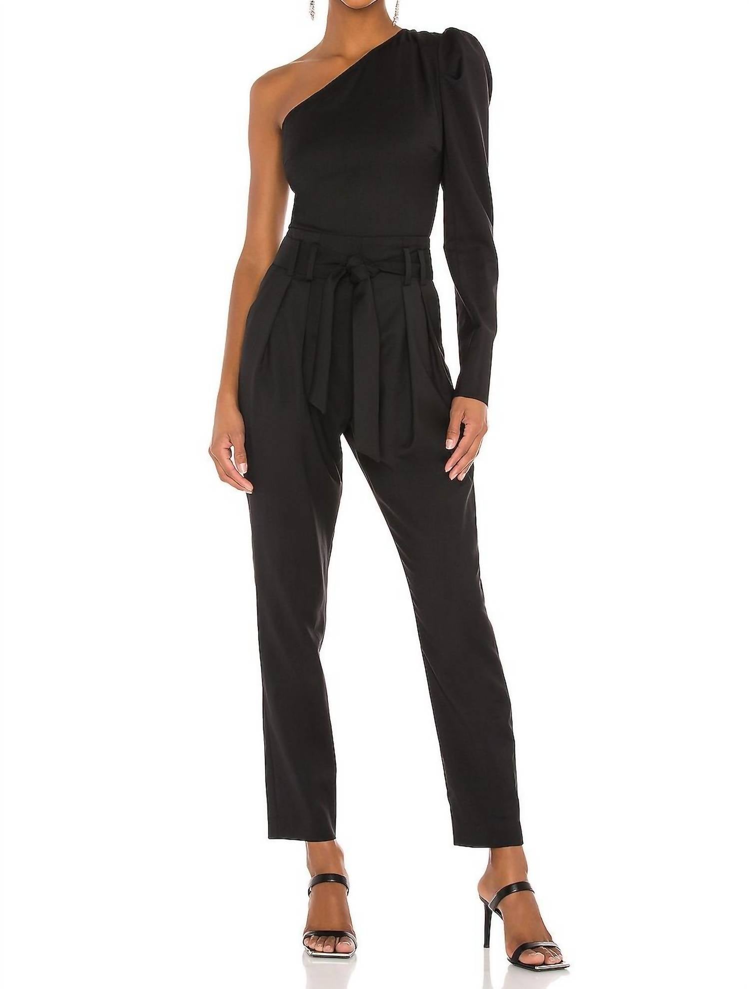 IRO Harabel Off Shoulder Jumpsuit With Belt in black - women's pants - detail view