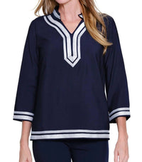 Multiples 3/4 Sleeve Top in midnight - women's blouse