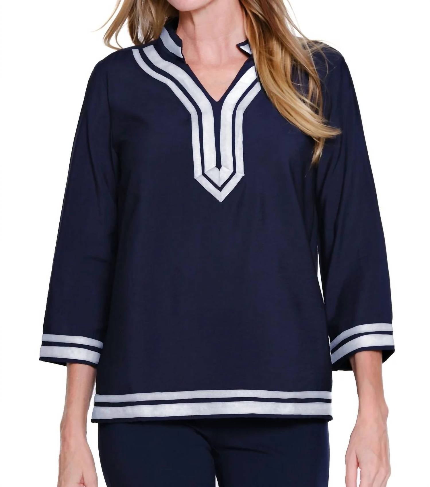 Multiples 3/4 Sleeve Top in midnight - women's blouse