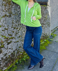 ZAKET & PLOVER Long Sleeve Zip Hoodie in celery - women's top - alternate view