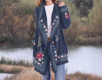 PAPARAZZI Embroidered Floral Open Front Cardigan in navy - women's cardigan