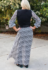 Bodice V Neck Tunic With Zebra Print Sheer Sleeves