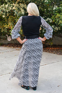 Bodice V Neck Tunic With Zebra Print Sheer Sleeves