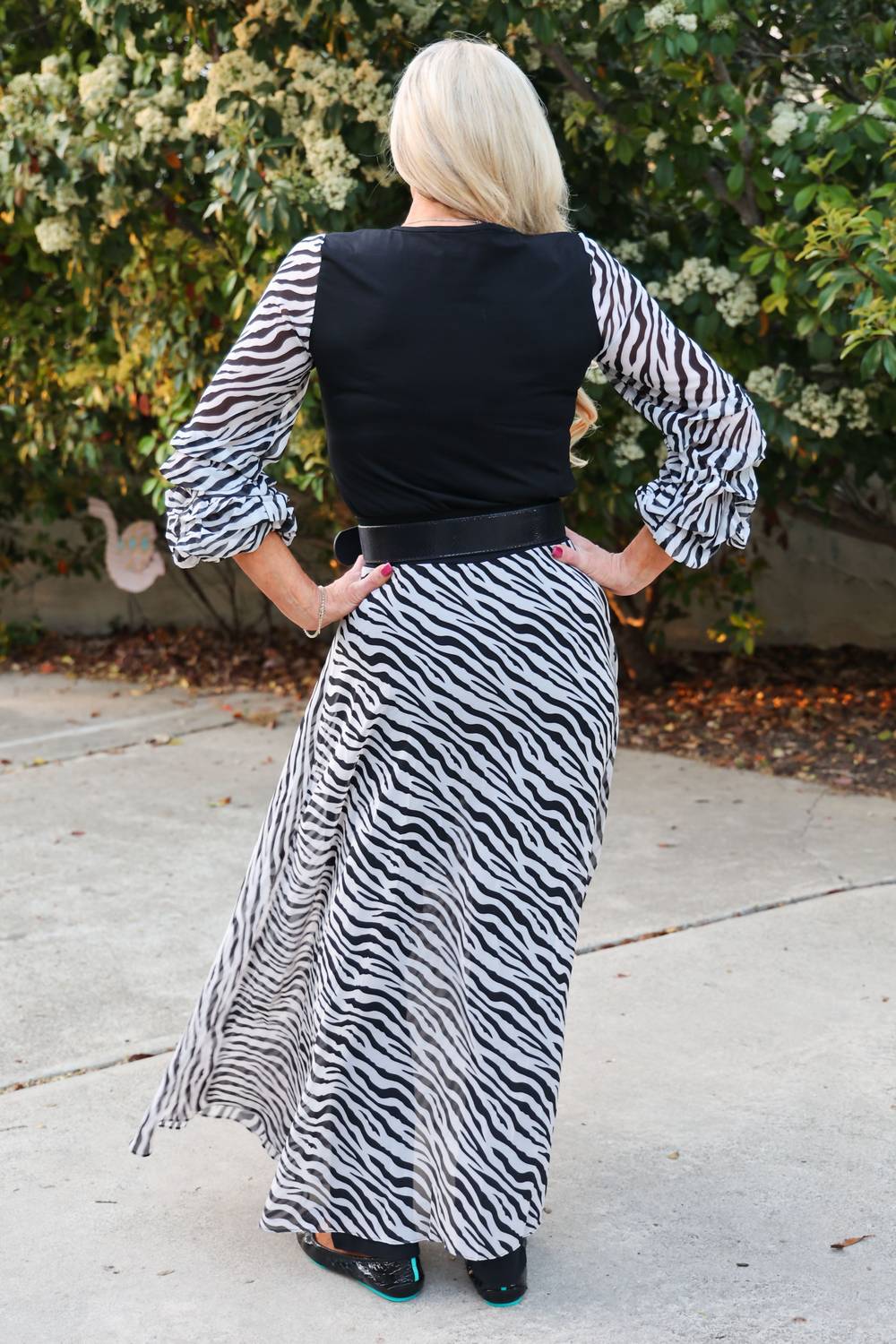 Bodice V Neck Tunic With Zebra Print Sheer Sleeves
