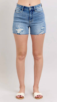 Judy Blue - High Waist Shorts With Stitch Over Destroy