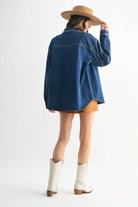 WISHLIST Studded Denim Long Sleeve Shirt in blue - women's shirt - alternate view
