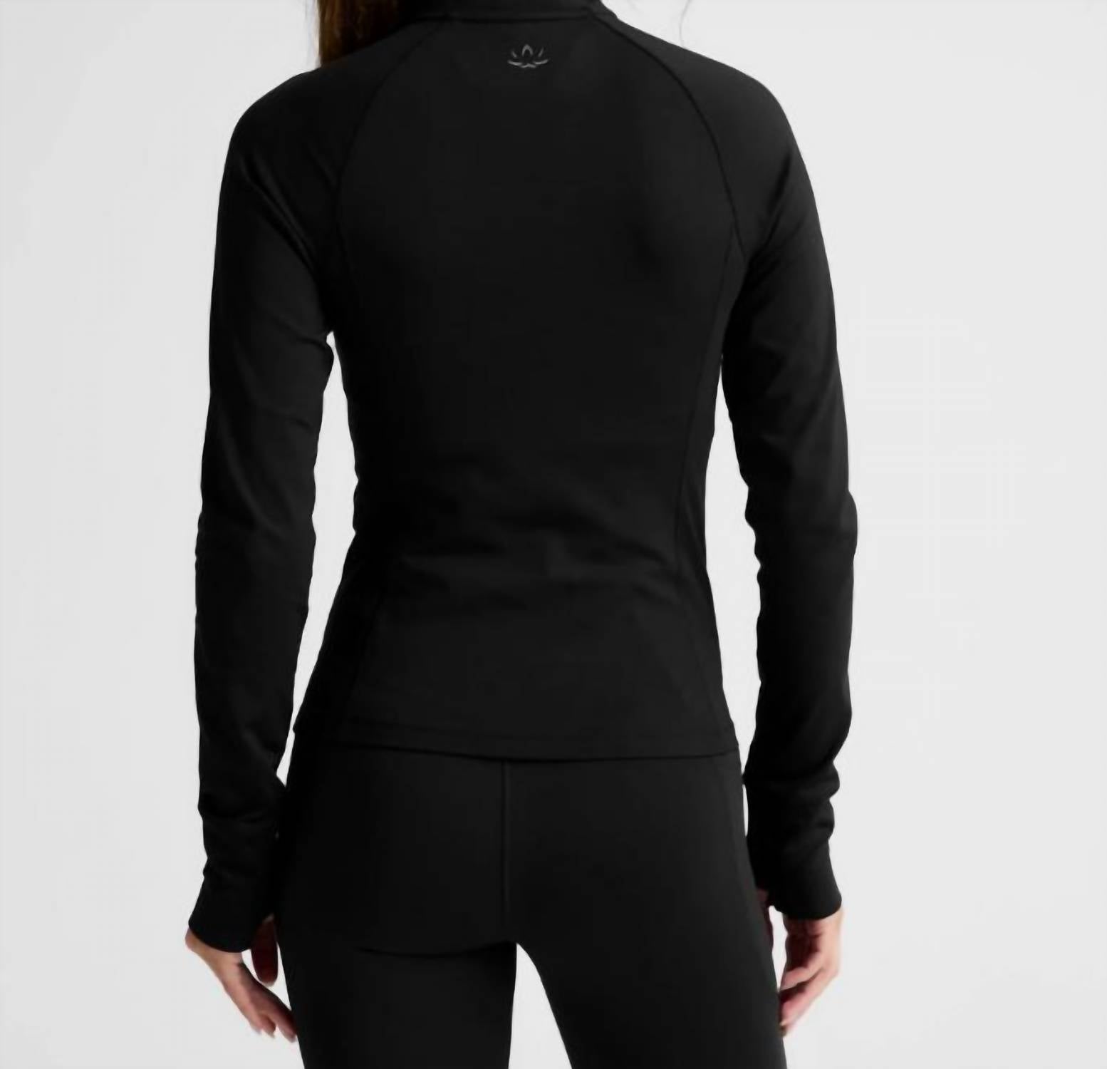 BEYOND YOGA pacer fleece quarter zip pullover in black - women's top - detail view