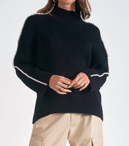 Elan - Mock Neck Trimmed Sweater