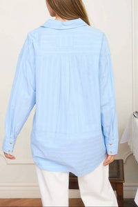 Blu Pepper - Stripe Oversized Collared Long Sleeve Shirt