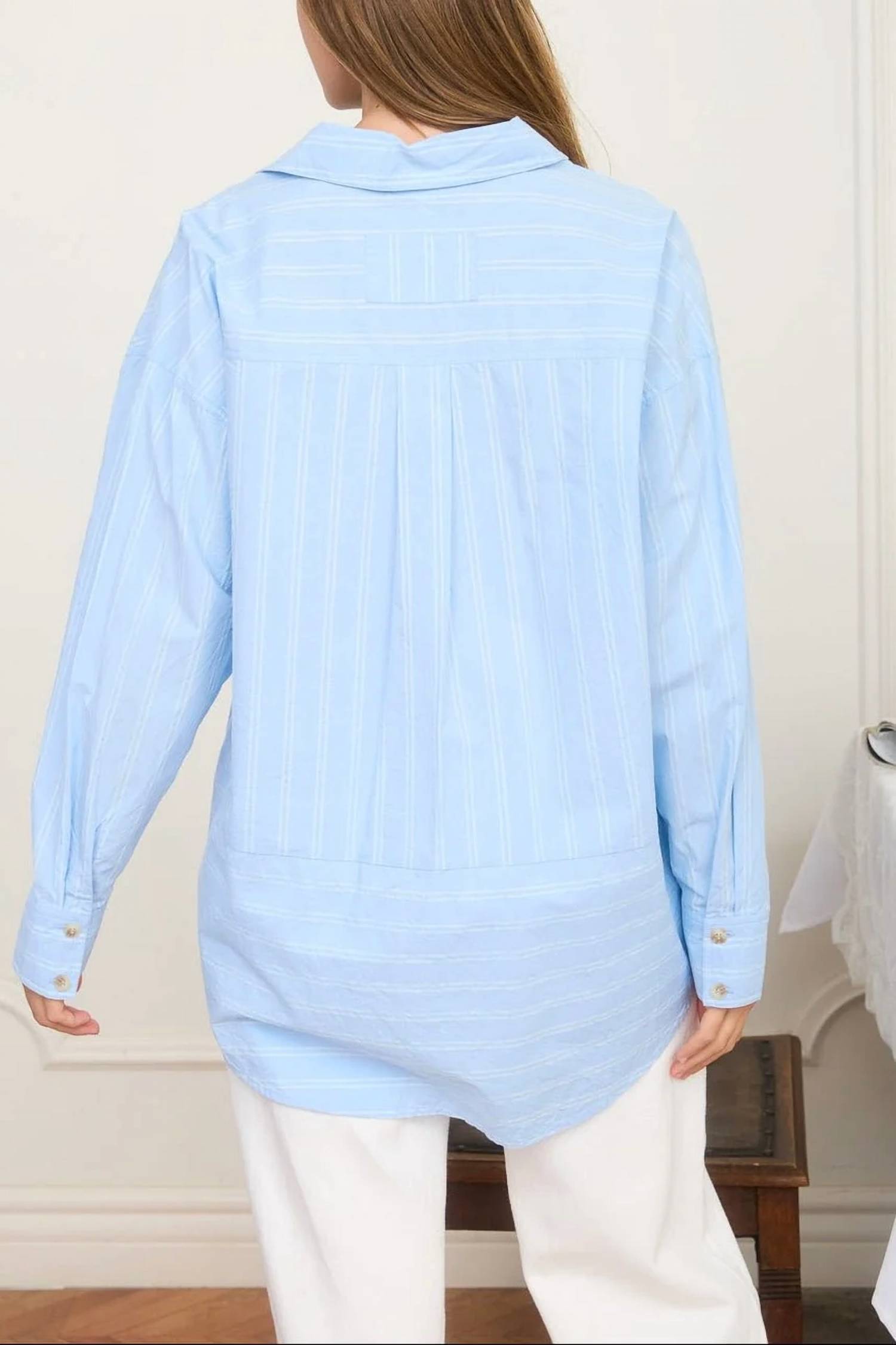 Blu Pepper - Stripe Oversized Collared Long Sleeve Shirt