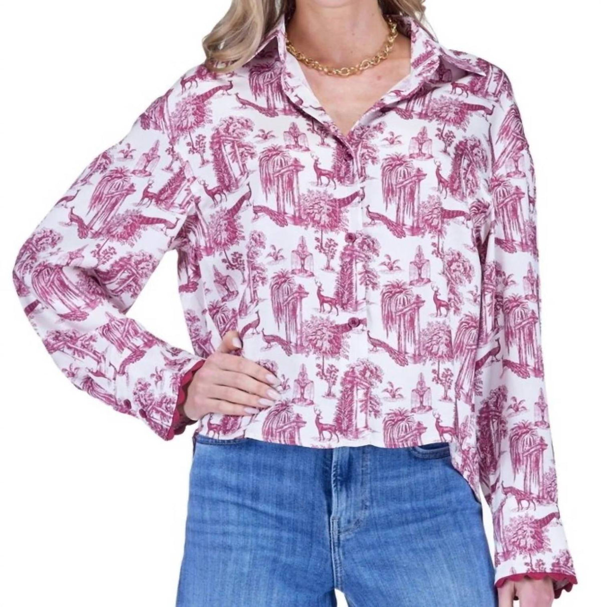 Joy Joy - Parisian Garden Button Down Blouse