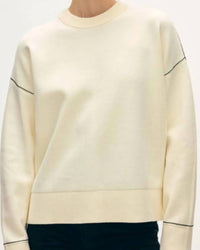 White + Warren Soft Cotton Crewneck Sweater in cream - women's sweater - detail view