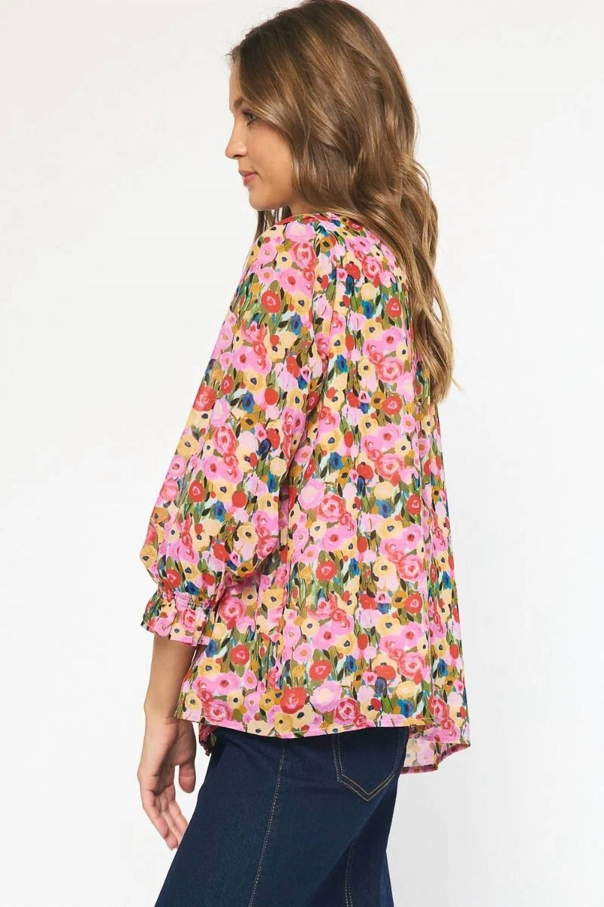 Entro - Liza Button Down Floral Print Top