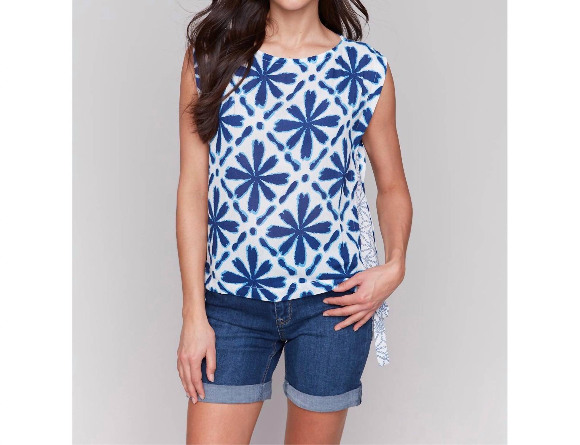Charlie B - Side Tie Printed Sleeveless Blouse