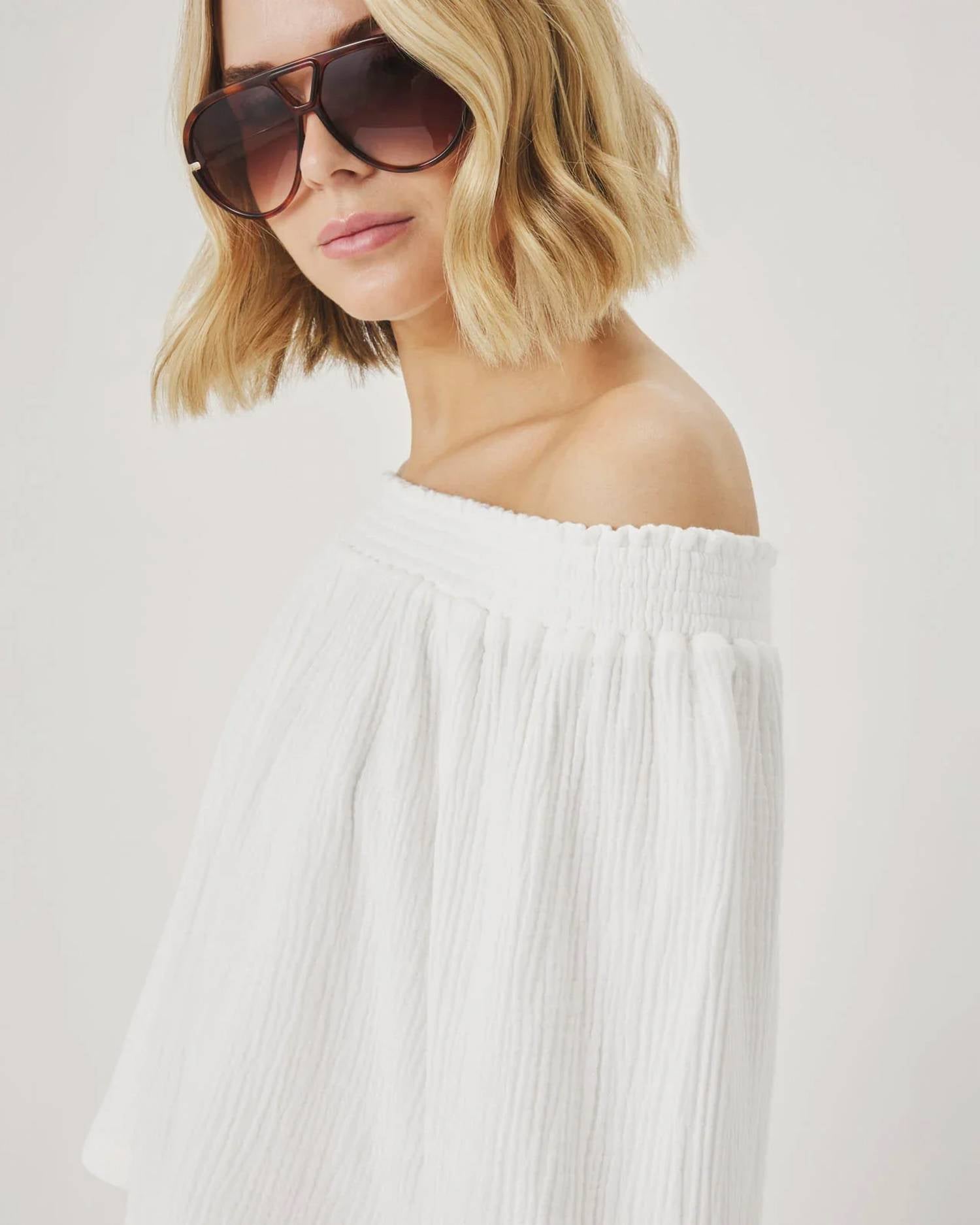 Splendid - Ava Gauze Off-shoulder Top