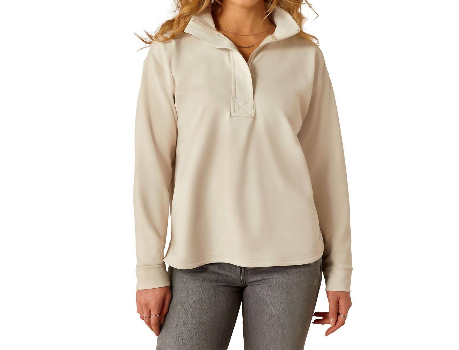 ARIAT Breeze Logo Half Zip Sweatshirt in cream - women's top