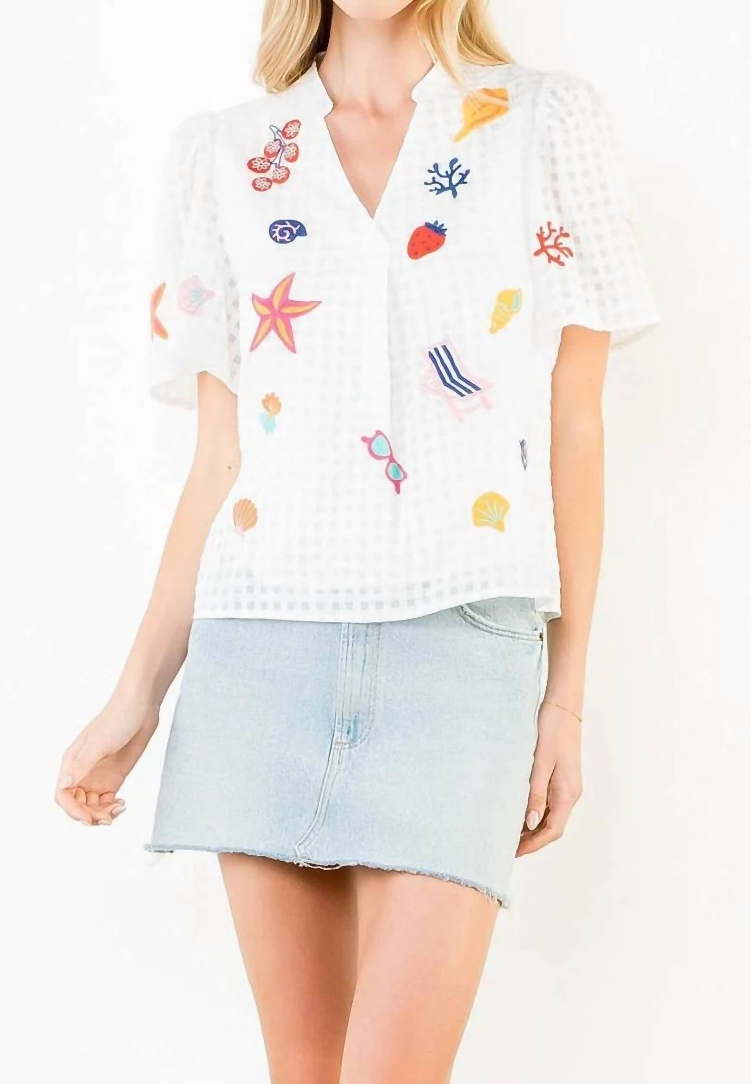 Thml - Short Sleeve Embroidery Detail Top