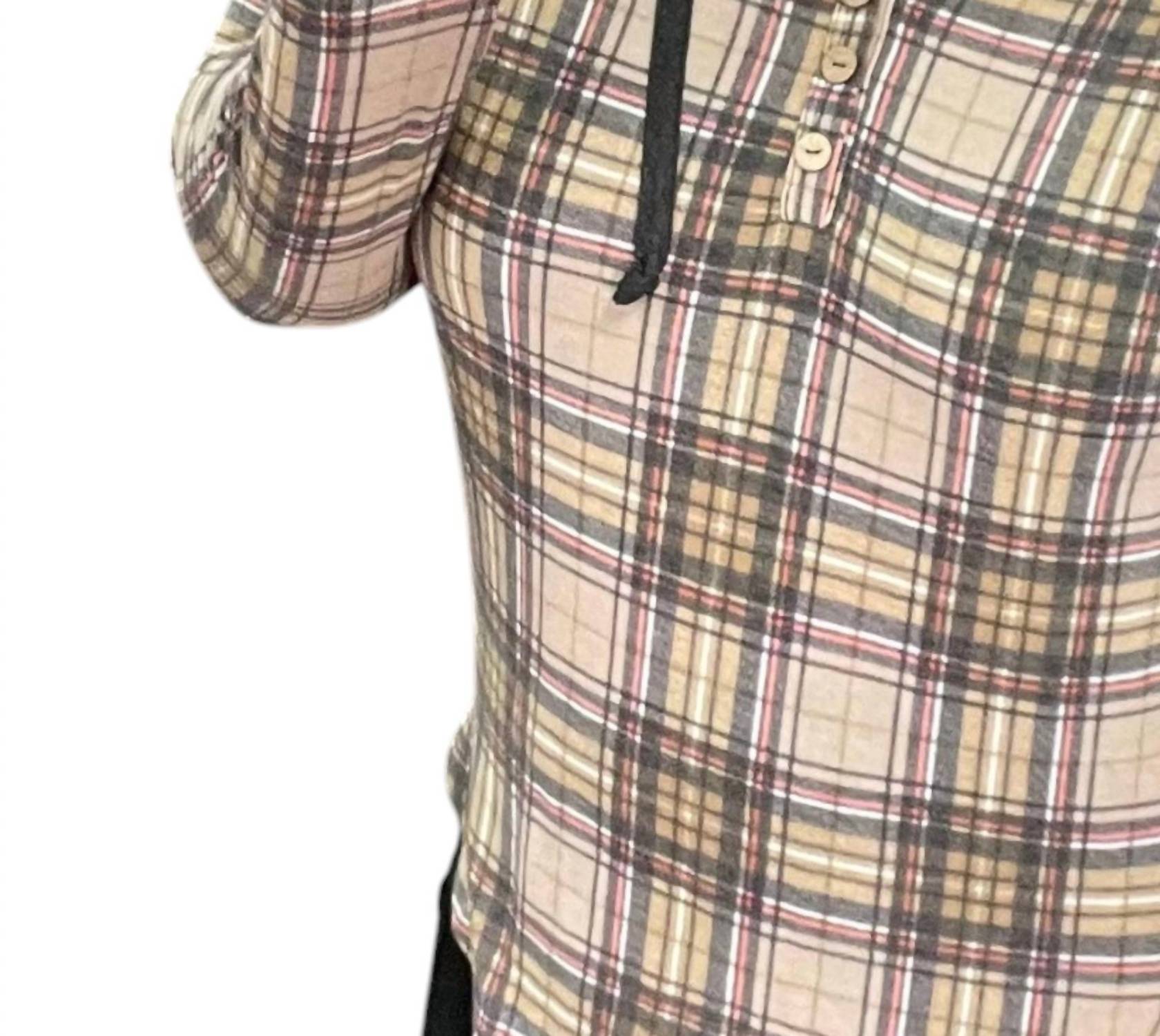 Honeyme - Plaid Hoodie Shirt