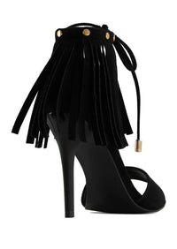 Andrea Women's Fringe And Tassel Sandal in black suede - women's sandal - detail view