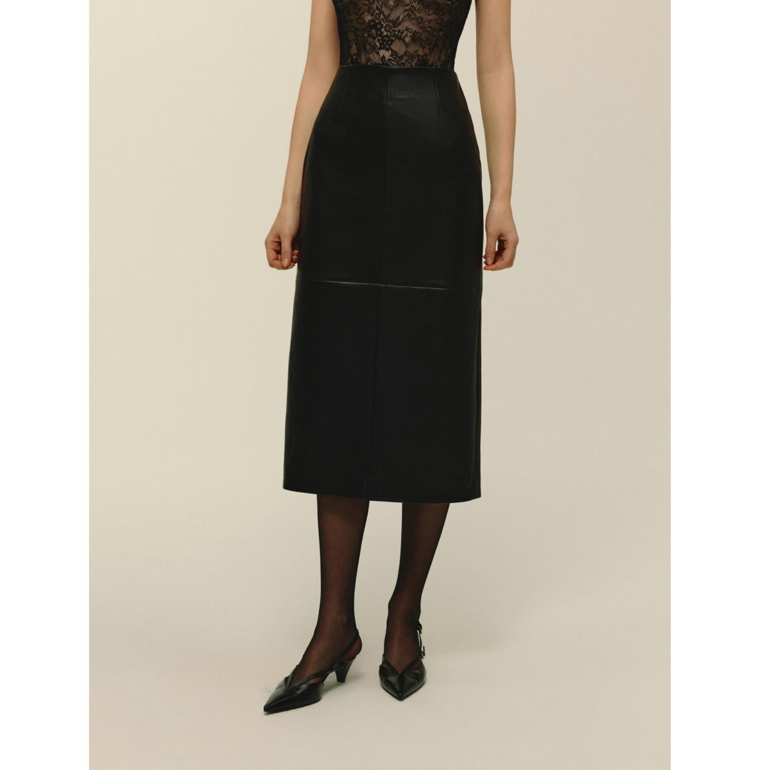 Elodie - Leather Midi Skirt