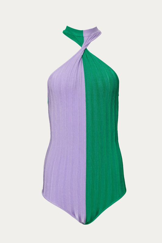 TWO-TONE HALTERNECK BODYSUIT