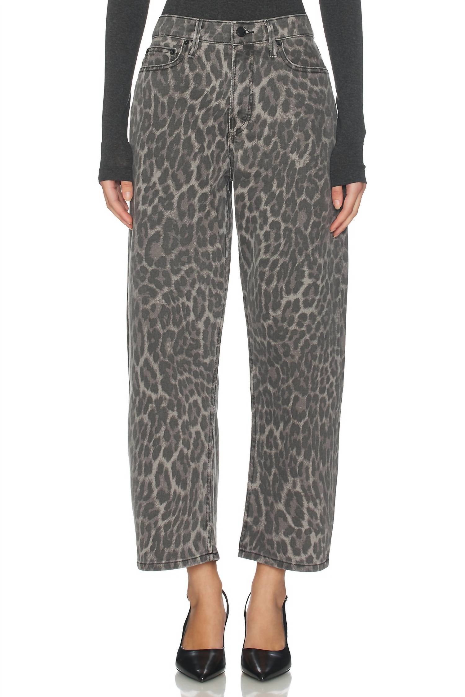 GOOD AMERICAN Women's Good Standard Barrel Jeans in grey lucky leopard - women's jeans