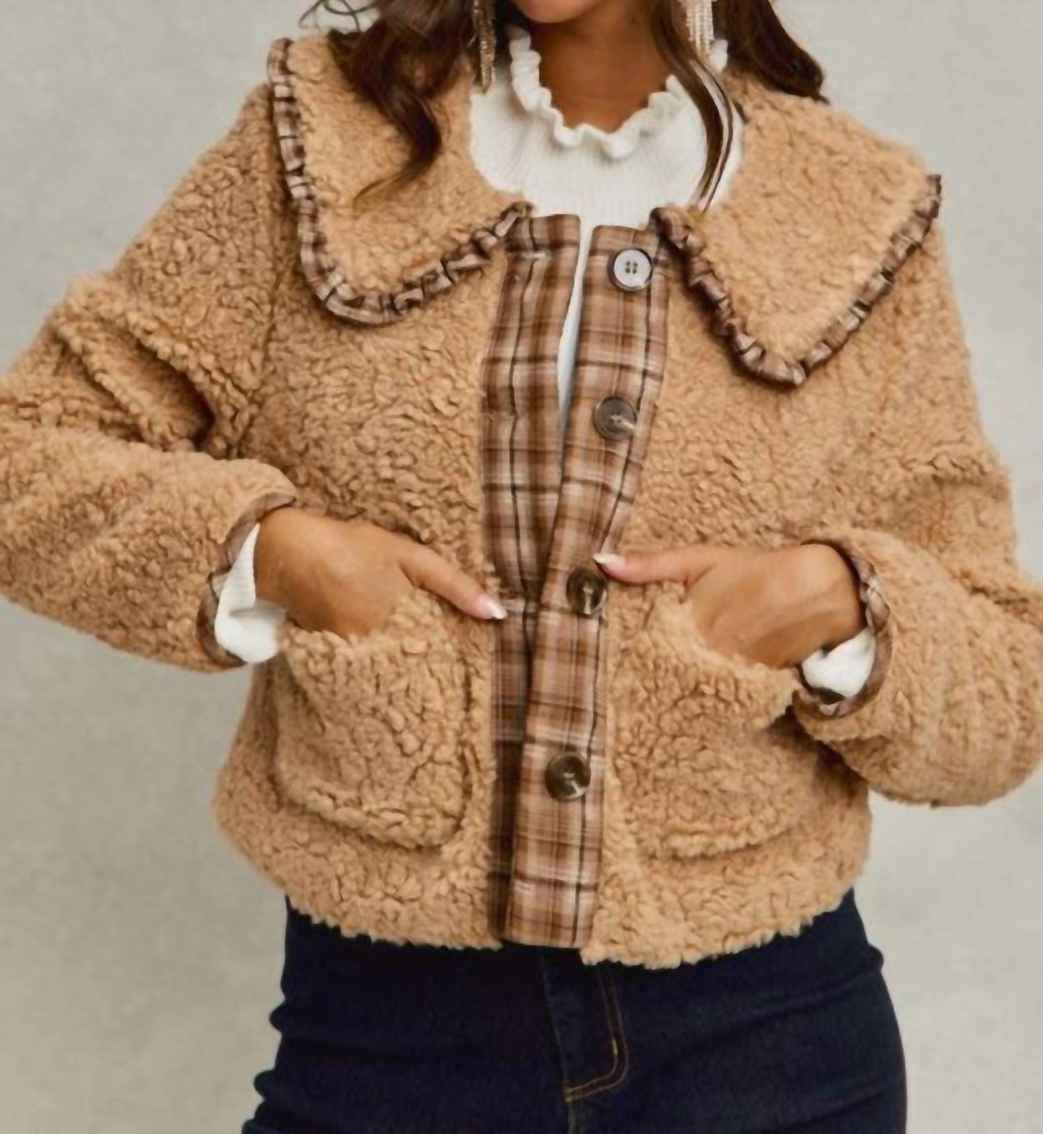 So Me - Sherpa Fur Ruffled Collar Jacket