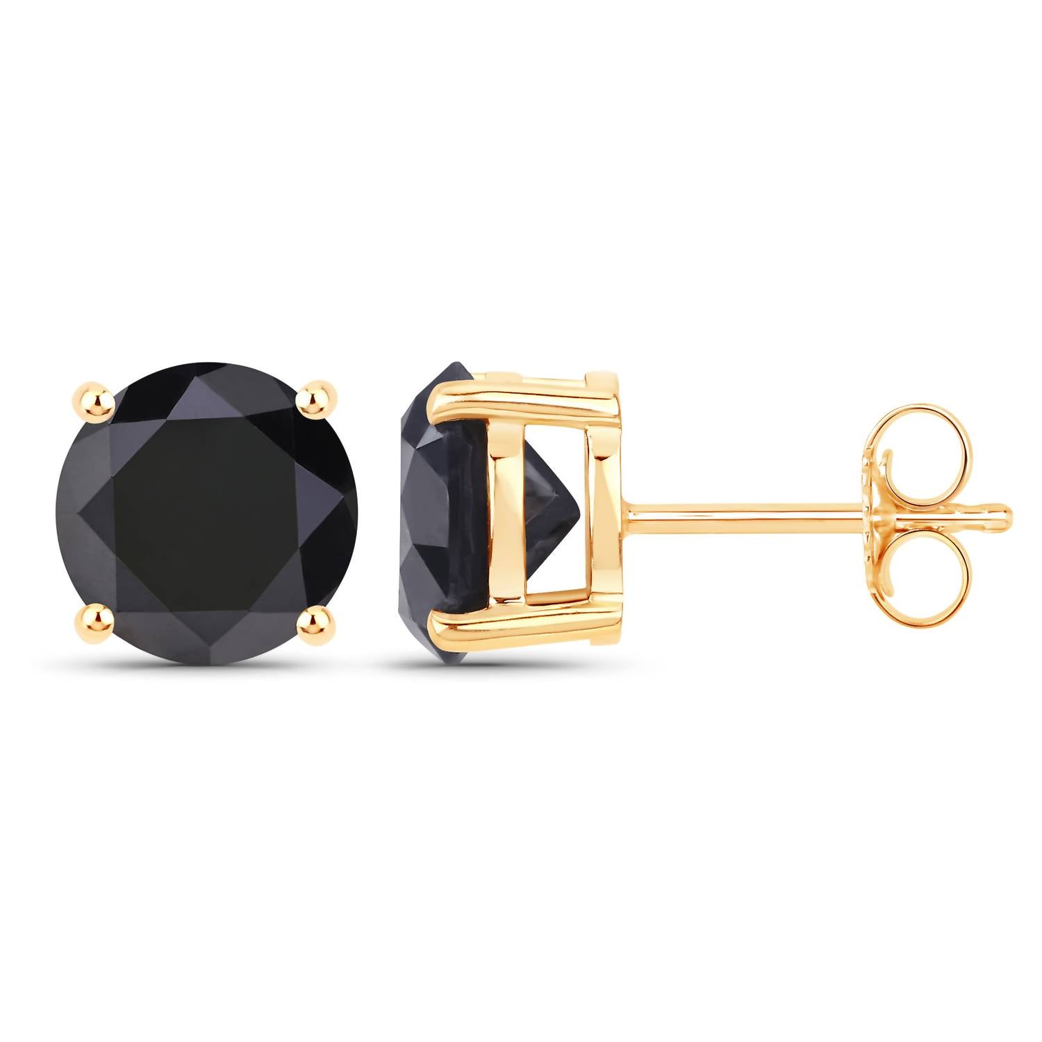 Diana M Jewels Women's Round Natural Black Diamond Stud Earrings (4.30 Ct) - Statement in 14k yellow gold - women's jewelry