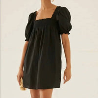 Something Navy - Smocked Puff Shoulder Mini Dress
