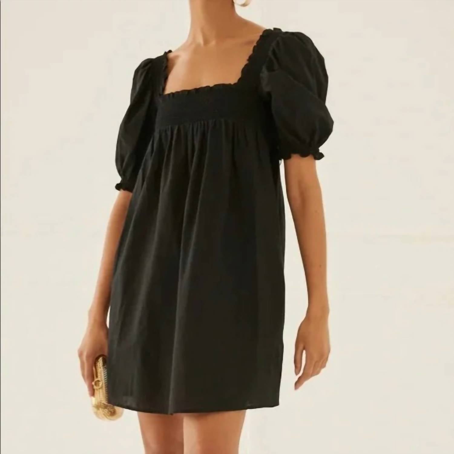 Something Navy - Smocked Puff Shoulder Mini Dress